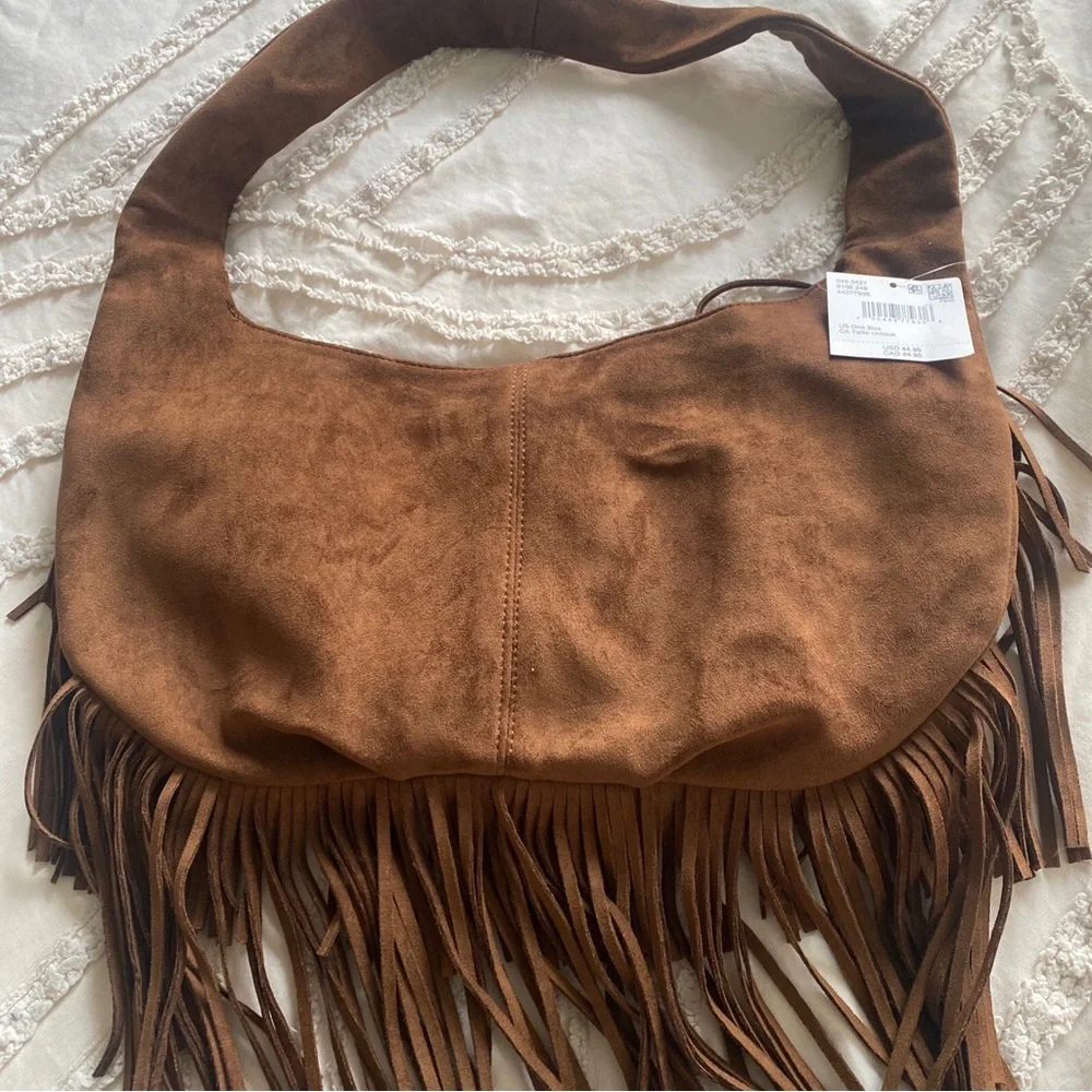 Fringe Suede Shoulder Bag - Brown